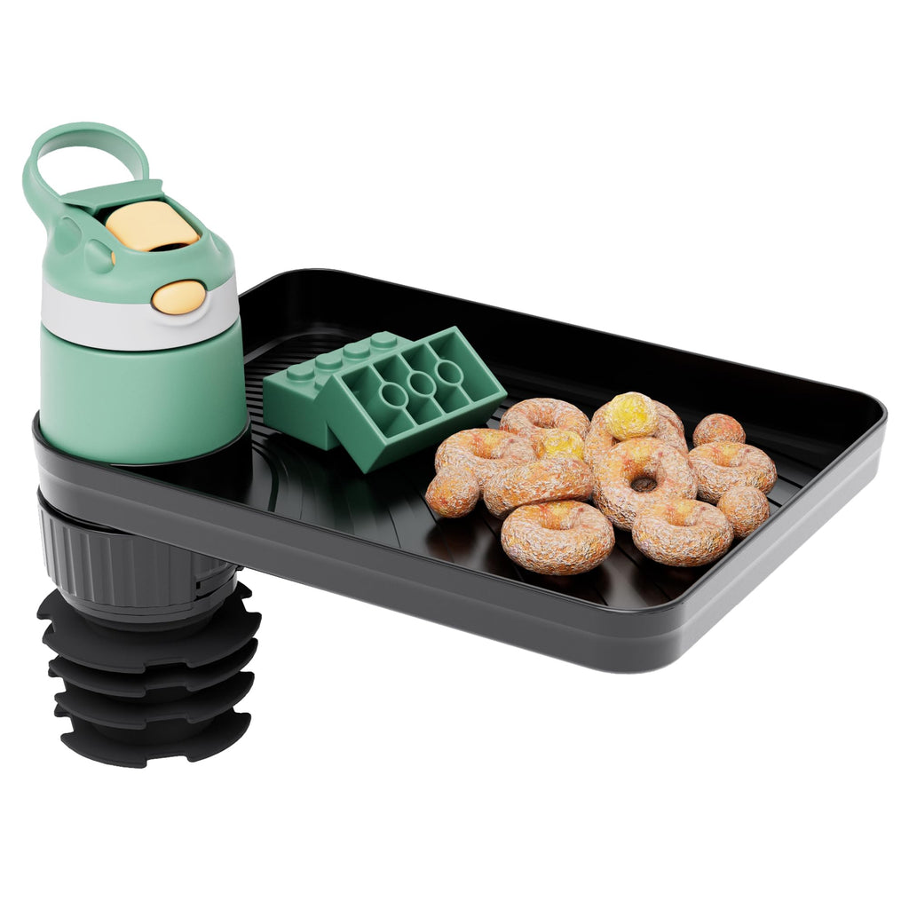 Upgraded Car Seat Tray for Kids Car Seat Tray with Expandable Base for Snacks Toys Books Entertainment Kids Travel Essentials Fits Most Cup Holders (1 Standard Base)