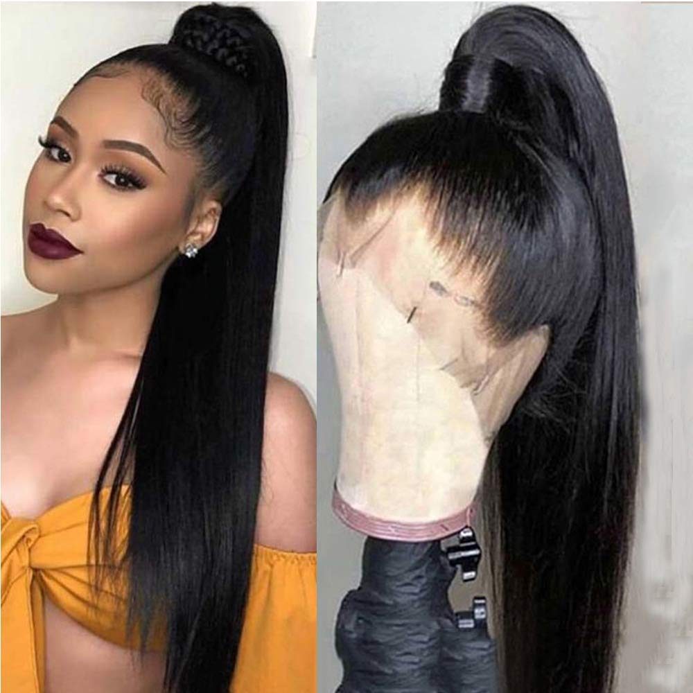 sdamey 360 Straight Lace Front Wigs Human Hair HD Transparant Full Lace Human Hair Wigs For Women 200 Density Wigs Human Hair Pre Plucked With Baby Hair 12A Brazilian Virgin Hair Natural Color 26inch