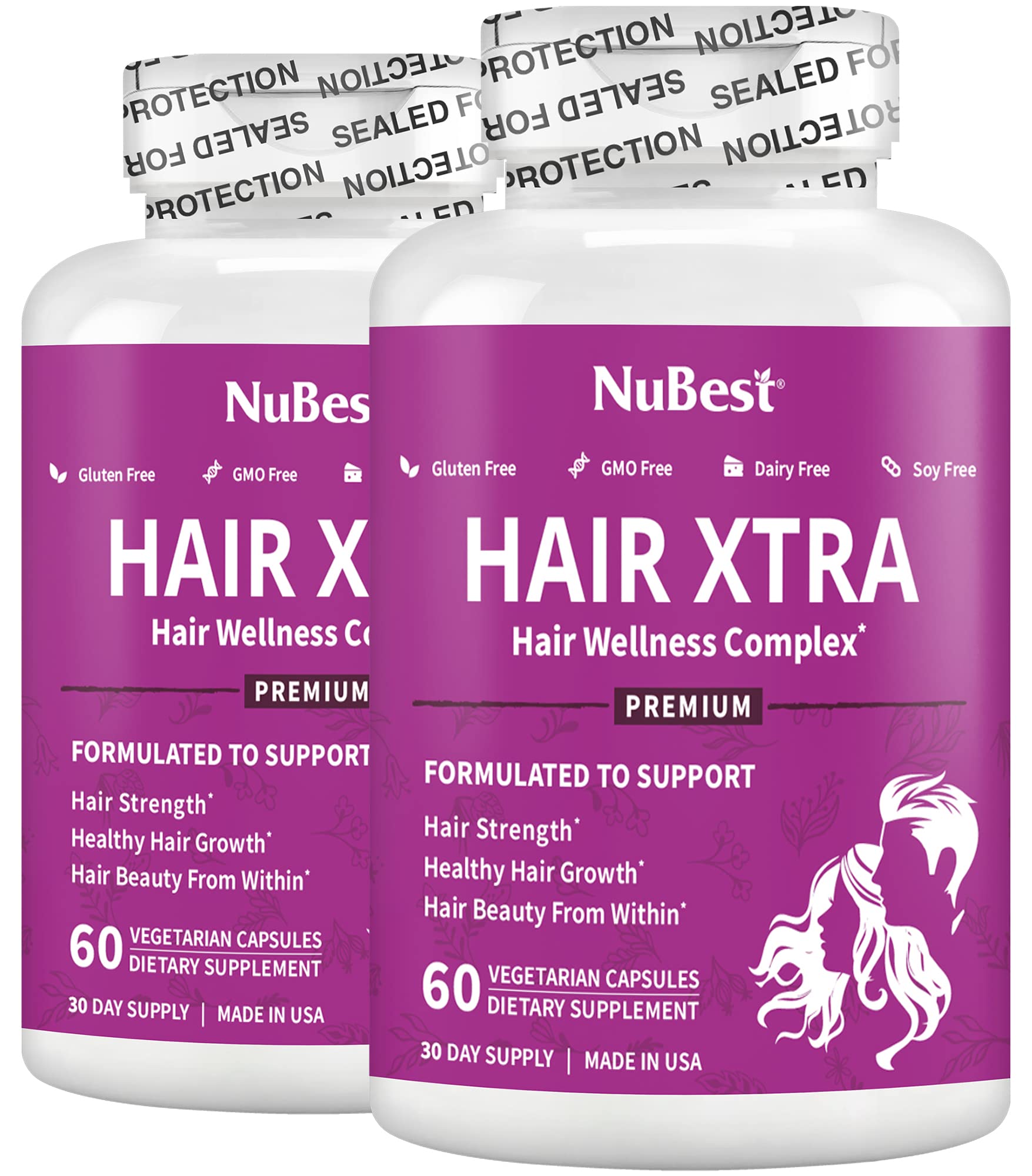 Hair Xtra - Hair Regrowth Vitamin for Faster Hair Growth - Hair Growth Vegan Capsules - Hair Thickening with Biotin Zinc MSM B Vitamins Choline - Hair Supplement Hair Regrowth Capsules - Pack 2