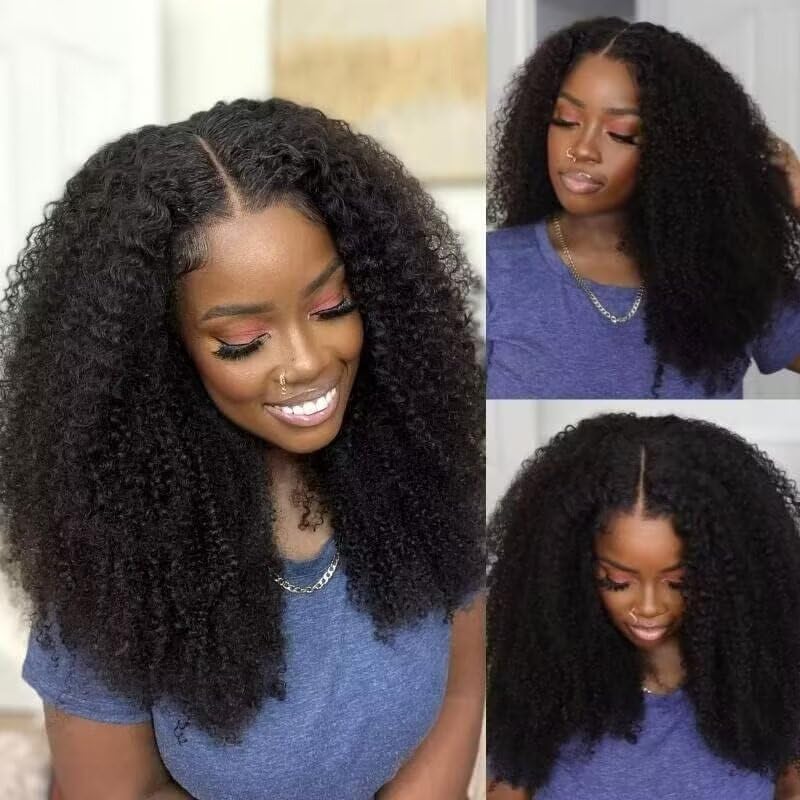 20Inch V Part Wig Human Hair 180% Density Curly Wig Human Hair Wigs Afro kinkycurly Wig Human Hair Glueless Wigs for Women Brazilian Remy U Part Human Hair Wig Beginner Friendly Natural Color