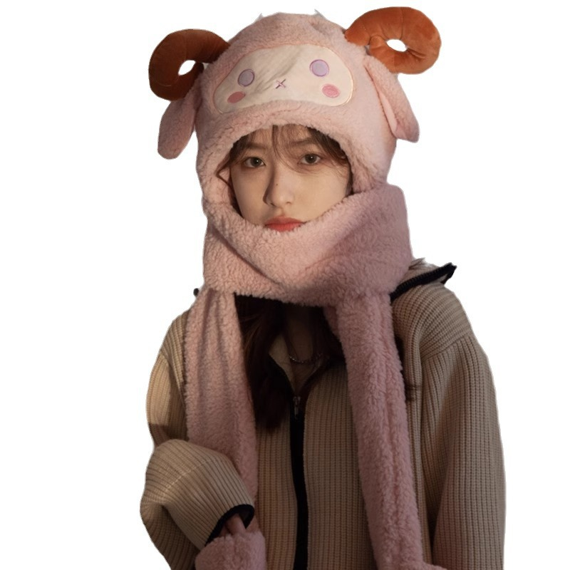 Integrated Plush Insulation Winter Hat and Scarf Set