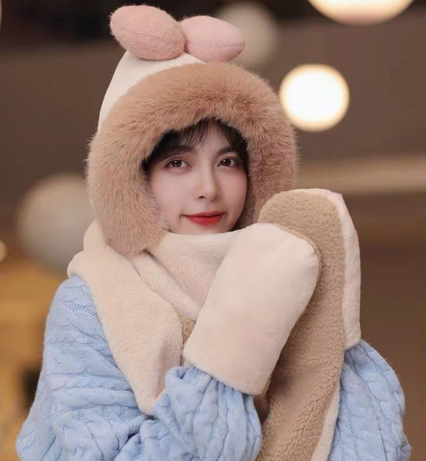 Integrated Plush Insulation Winter Hat and Scarf Set