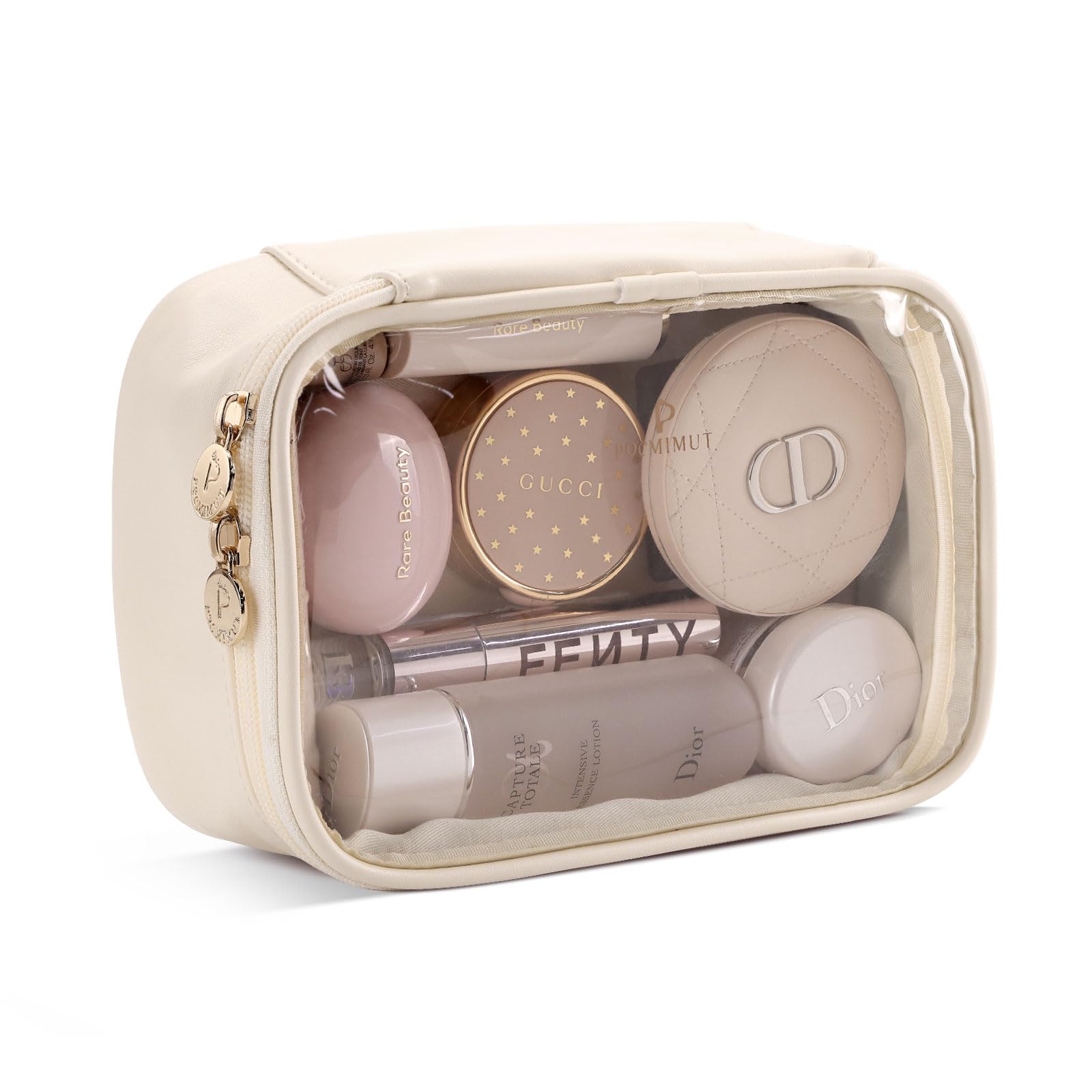 Pocmimut Makeup BagSmall Makeup Bag Clear Travel Makeup Bag Car Accessories Storage for WomenTravel Essentials OrganizersBeige