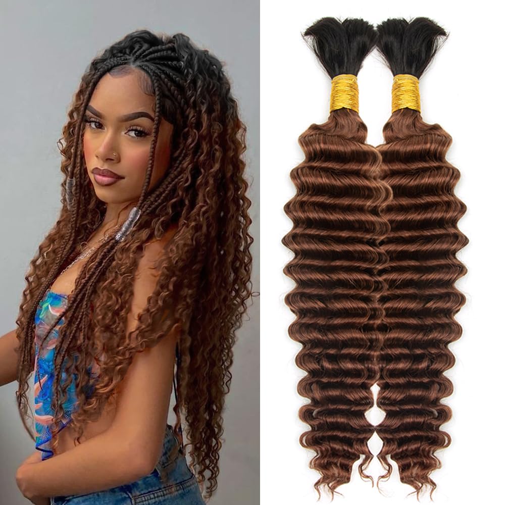 Deep Wave Bulk Human Braiding for Hair 100% Human Hair Unprocessed Brazilian Virgin Hair for Human Hair Extensions (2Bundles-1Pack) 100g 20Inch Human Hair for Micro braiding No Weft (20Inch #T1B/30)