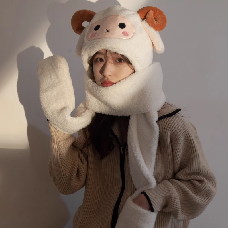 Integrated Plush Insulation Winter Hat and Scarf Set