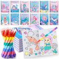 BenLouis 12 Mermaid Mini Coloring Books Kids with 12 Stacking Crayons Little Mermaid Theme Party Favors Small Activity Books Bulk for Kids Mermaid Ocean Birthday Party Gift Goodie Bag Stuffers