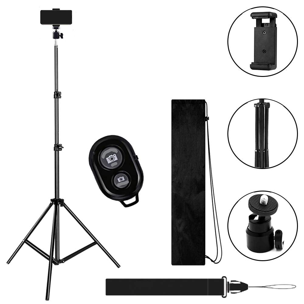 82 Inch Tall Extendable Tripod with Mobile Phone Clip Mount Ball Head Carry Bag and Remote Compatible with Most Cell Phones DSLRs Digital Cameras for Selfie and Live Video MeeA