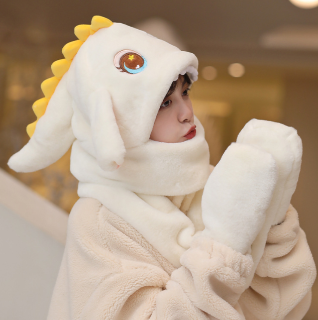 Integrated Plush Insulation Winter Hat and Scarf Set
