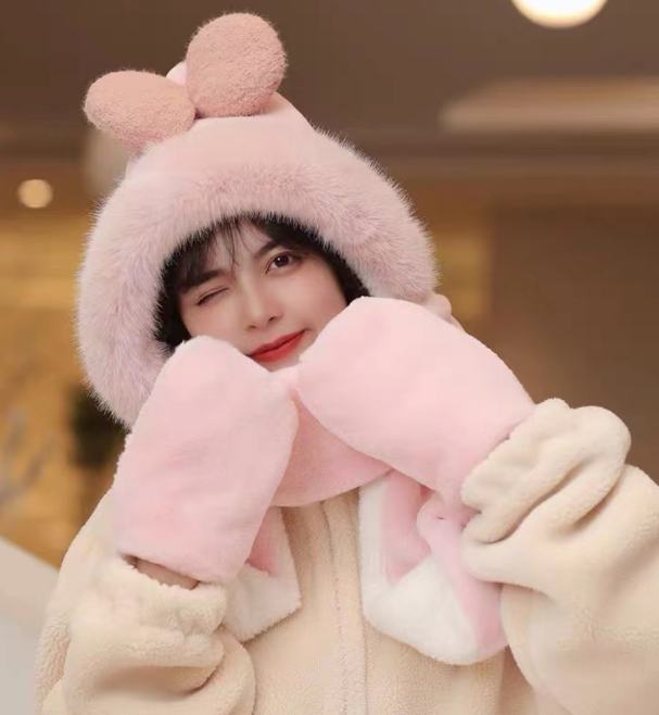 Integrated Plush Insulation Winter Hat and Scarf Set
