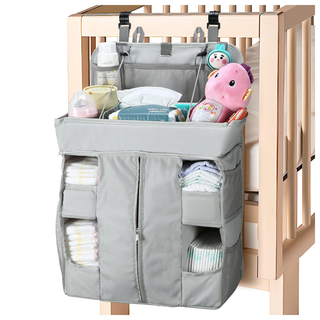 Hautton Hanging Diaper Caddy Organizer Hanging Diaper Organizer for Changing Table and Crib Diaper Changing Station Organizer Storage for Nursery Baby Stuff Shower Gift for Newborn New Mom -Grey