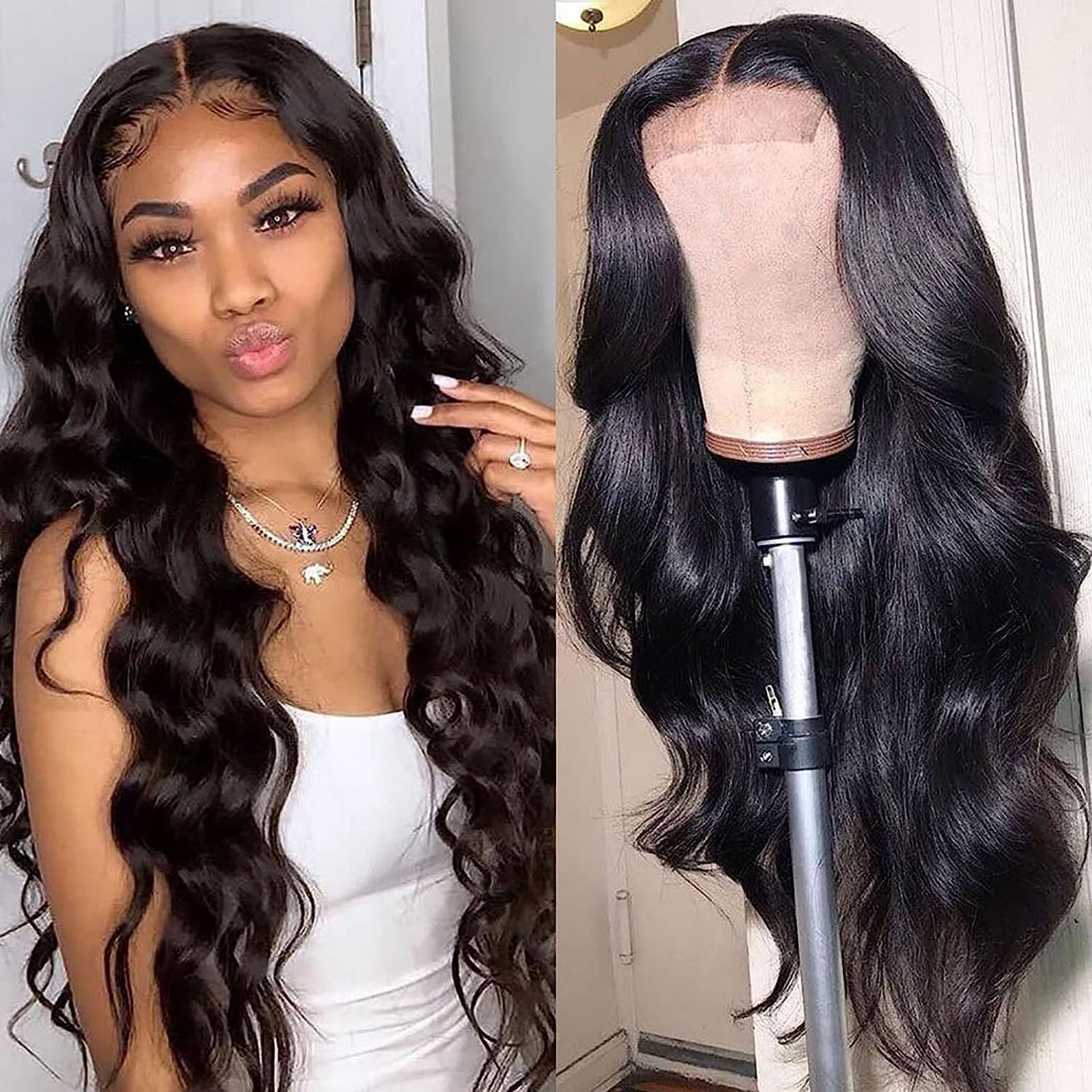 NewYou Body Wave Lace Front Wigs Human Hair for Women 4x4 Lace Closure Wigs Human Hair Pre Plucked 180% Density Brazilian Glueless Wigs Human Hair 32 Inch