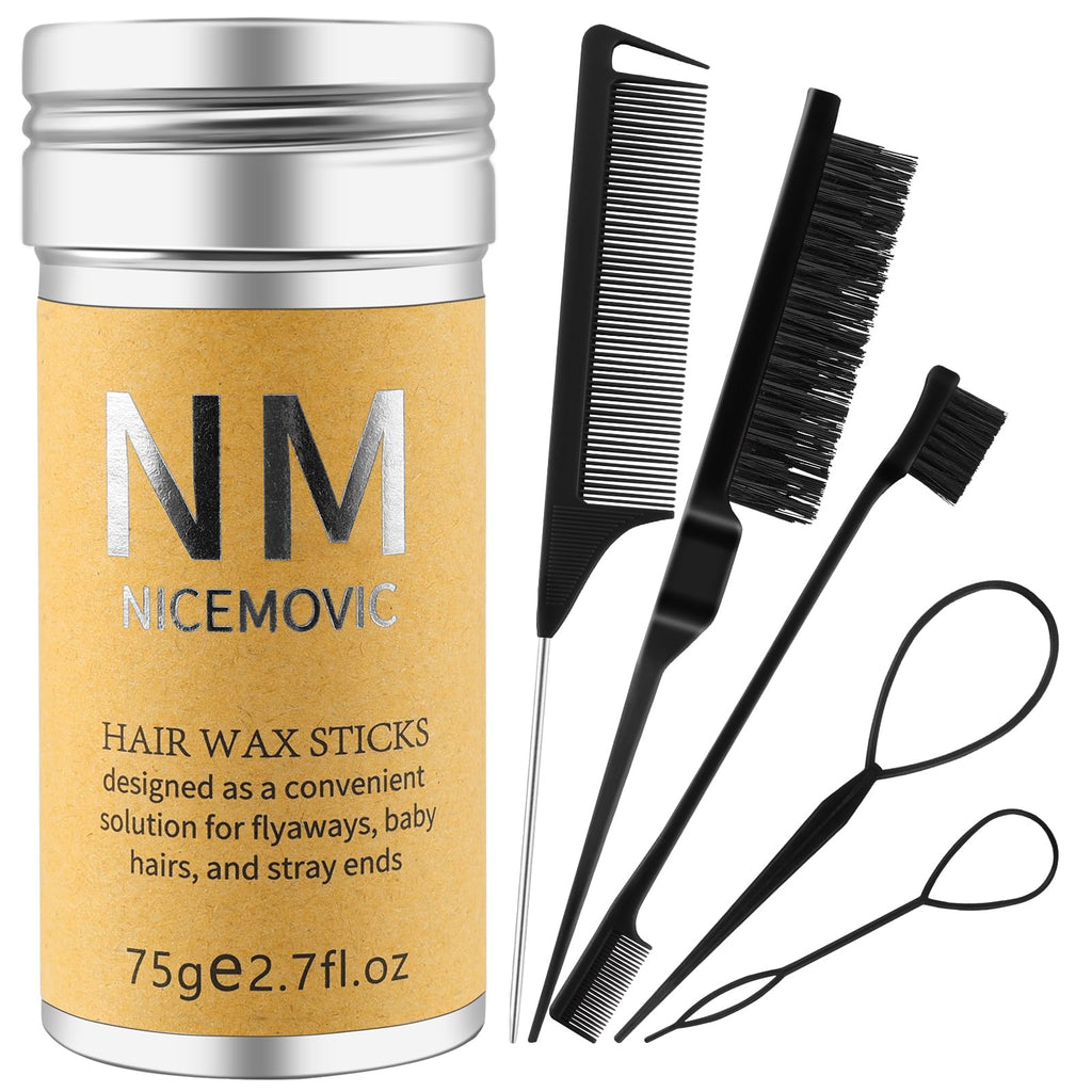 Hair Wax Stick Set for Flyaways Hair Accessories for Women Girl Teen Girls Trendy Stuff Hair Styling Tools Slick Stick Baby Hair Gel Christmas/Birthday Gifts Stocking Stuffers for Women Kids (Black)