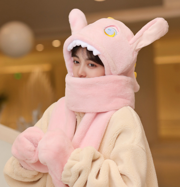 Integrated Plush Insulation Winter Hat and Scarf Set