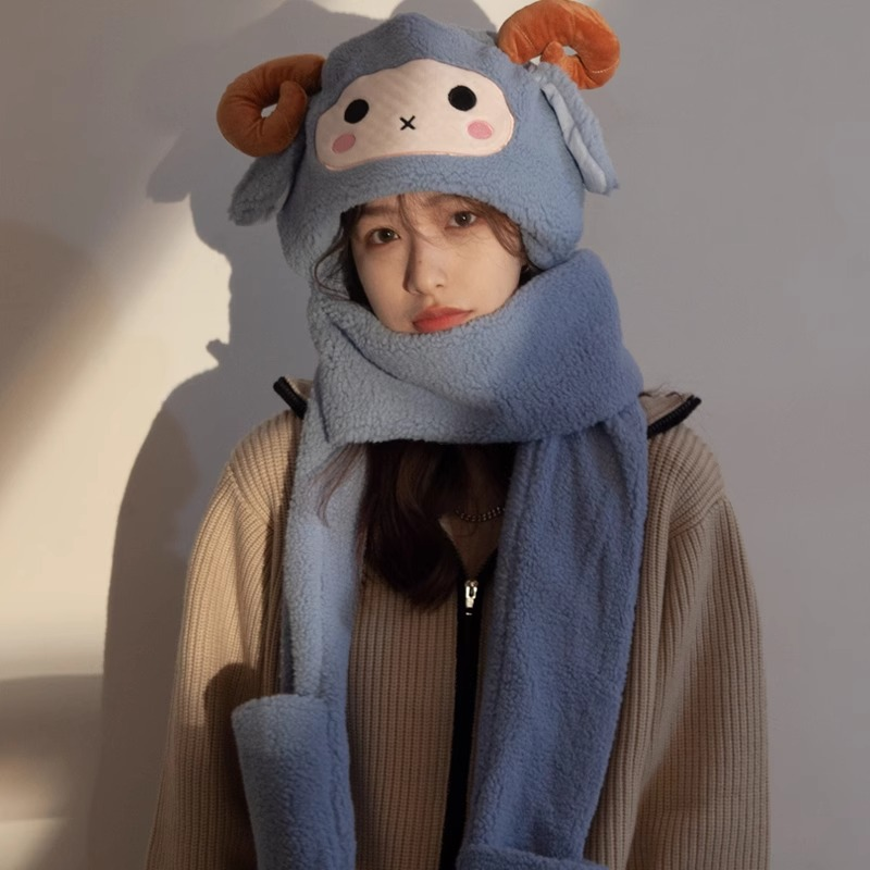 Integrated Plush Insulation Winter Hat and Scarf Set