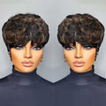 Yviann Pixie Cut Wig Human Hair Short Hair Wigs Pixie Curly Hair Wigs for Women 100% Short Human Hair Wig with Bangs Glueless None Lace Wig Daily Wear with F1B/27