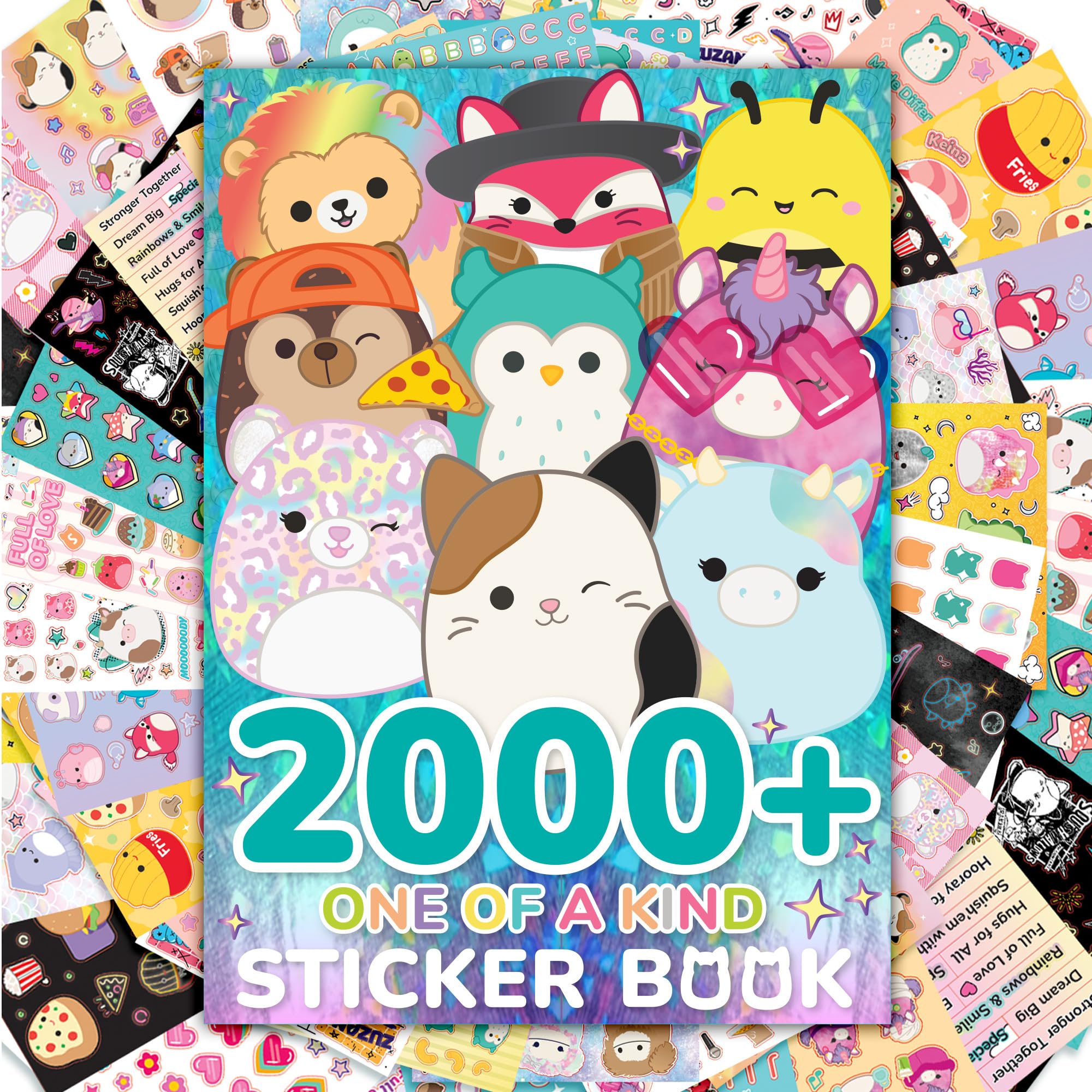 Original Squishmallows 2000+ One of a Kind Sticker Book 43 Sticker Sheets Kawaii Squishmallows Stickers for Water Bottle Notebooks Party Favor Bags Cute Stickers & Sticker Books for Kids Ages 4-8