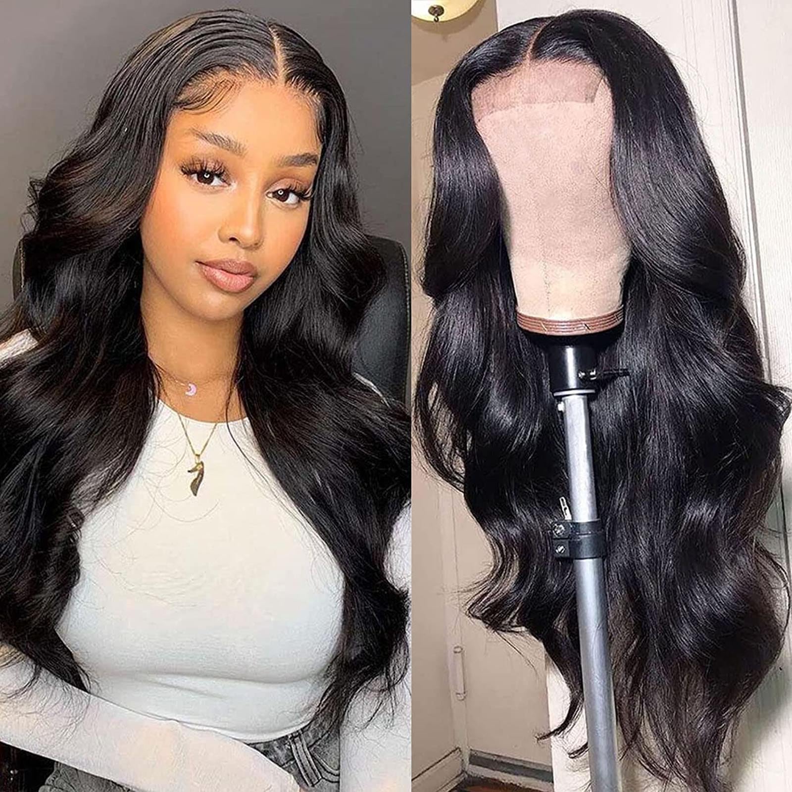 Siji Mei Body Wave Lace Front Wigs Human Hair for Black Women 4x4 Lace Closure Wigs Human Hair Pre Plucked 180% Density Brazilian Glueless Wigs Human Hair 28 Inch
