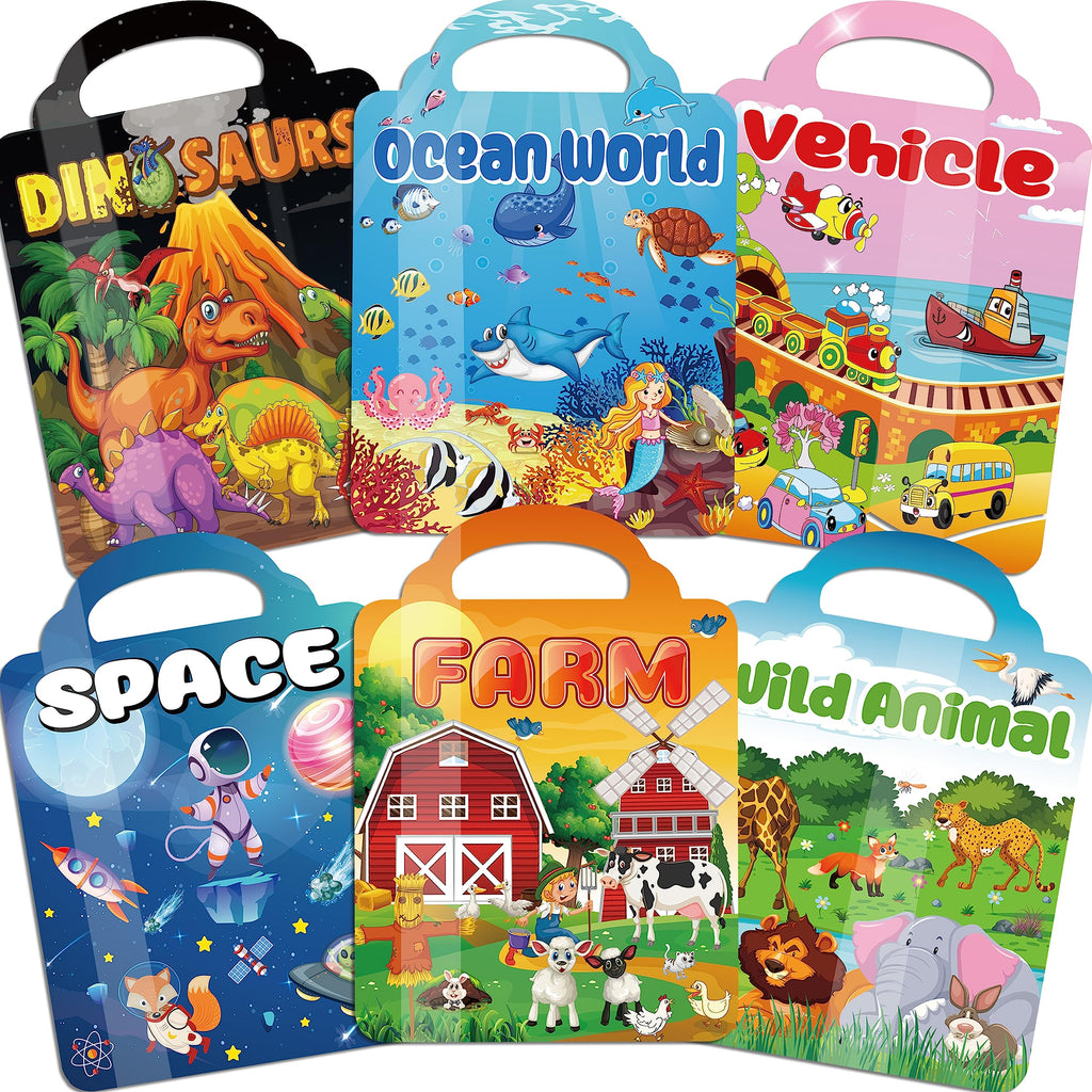 Kalysky 6Set Puffy Sticker Books for Kids 2-4 3D Reusable Stickers Books for Toddlers 2-45-7Farm+Animal+Dinosaurs+Ocean World+Space+VehicleDesign on Kalysky