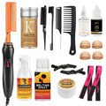 Hot Comb Set Electric Hair Straightener Comb Curling Iron for Natural Black Hair Wigs Pressing Combs with Wig Glue Hair Wax Stick Set Rat Tail Comb ＆Salon Clips