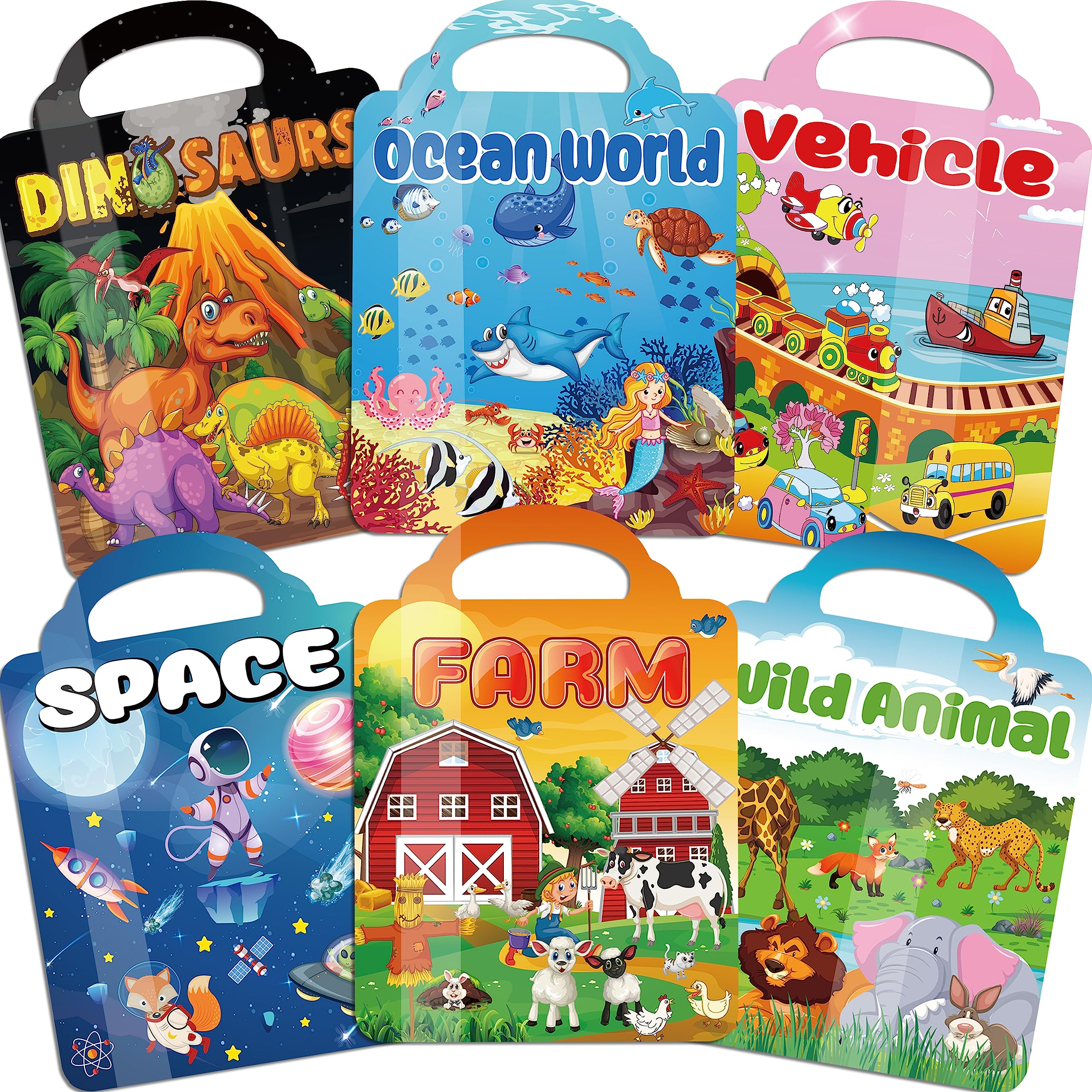 Kalysky 6Set Puffy Sticker Books for Kids 2-4 3D Reusable Stickers Books for Toddlers 2-45-7Farm+Animal+Dinosaurs+Ocean World+Space+VehicleDesign on Kalysky